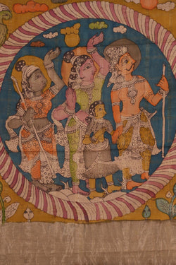 Image of Kalamkari Painted Saree With Natural Dyes.