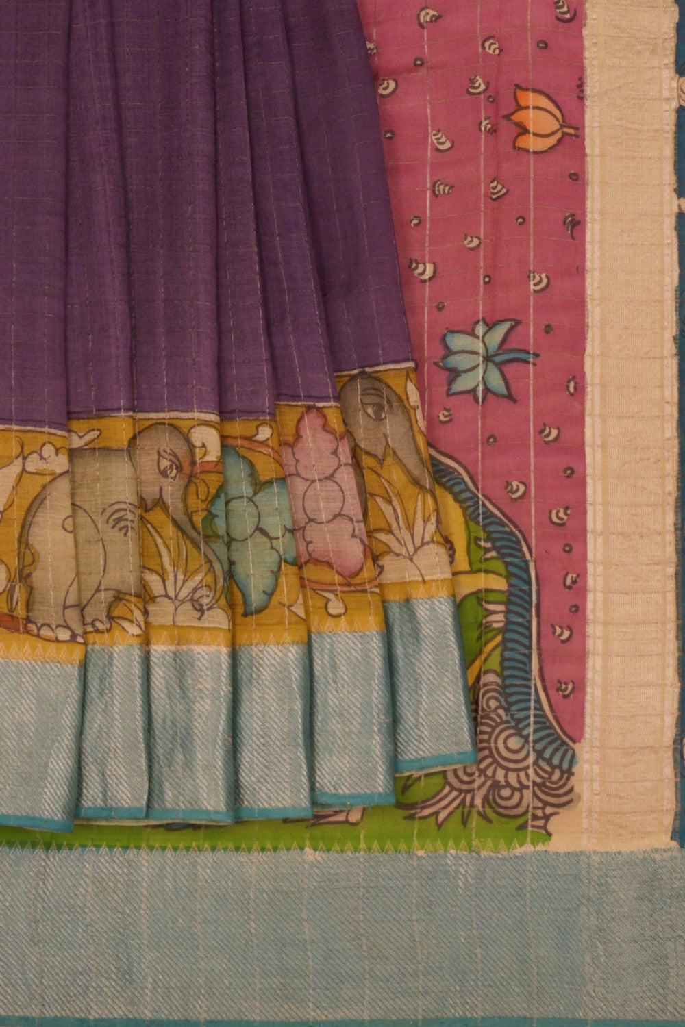 Image of Kalamkari Painted Saree With Natural Dyes.