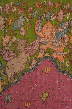 Image of Kalamkari Painted Saree With Natural Dyes.