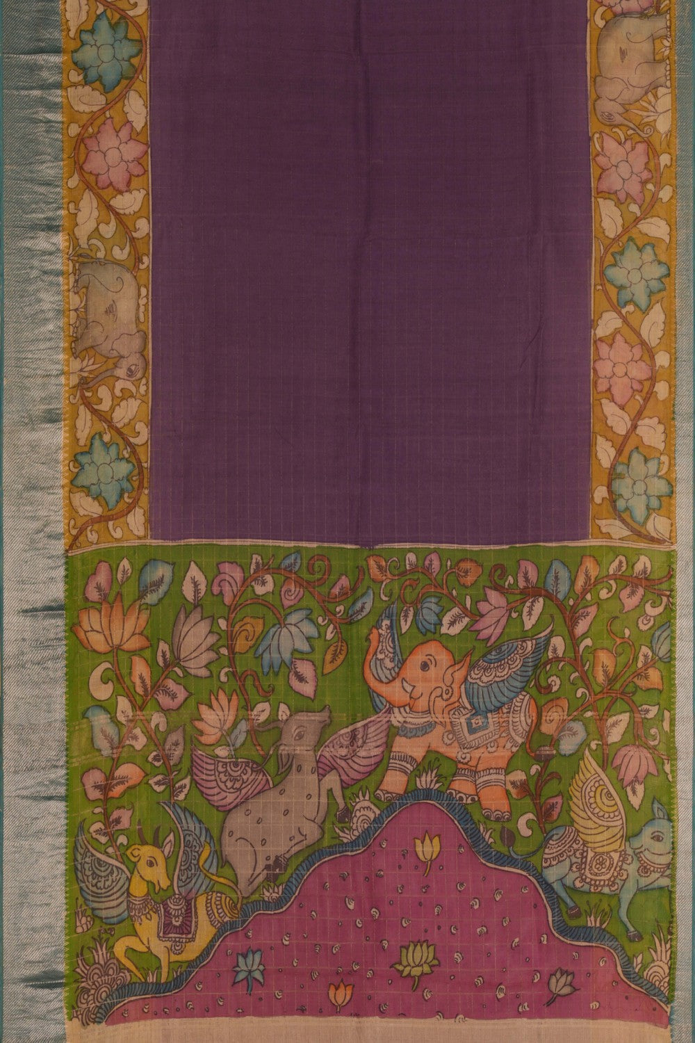 Kalamkari Painted Saree With Natural Dyes.