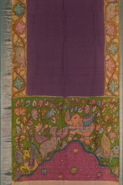 Image of Kalamkari Painted Saree With Natural Dyes.