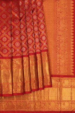 Image of Kanchipuram Silk Brocade Red Saree