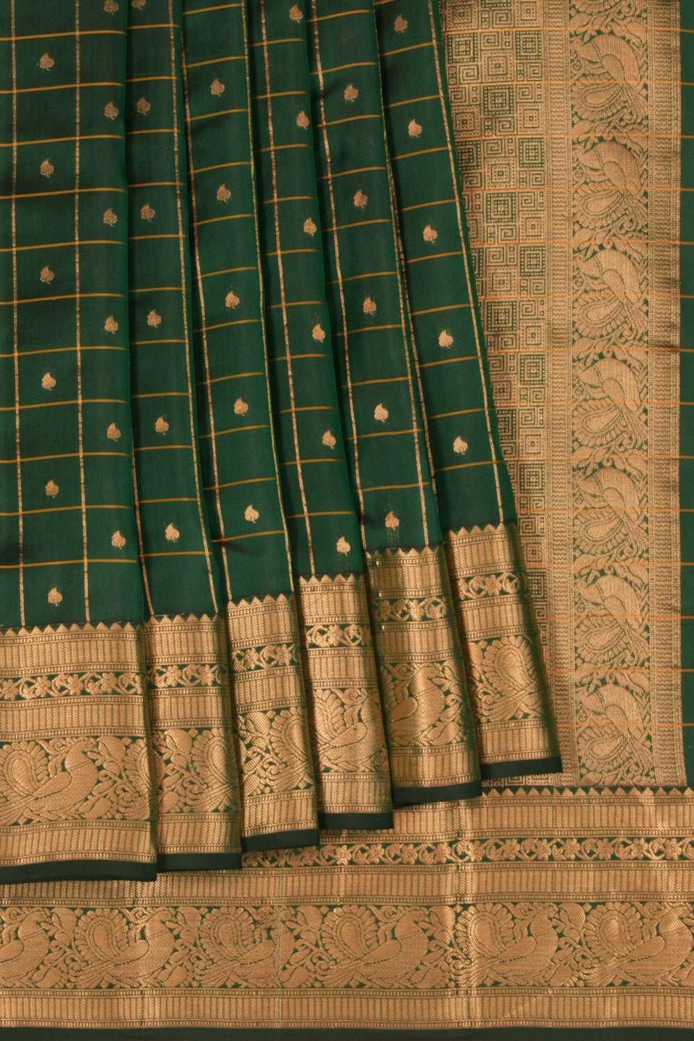 South Silk Kattam Bottle Green Saree