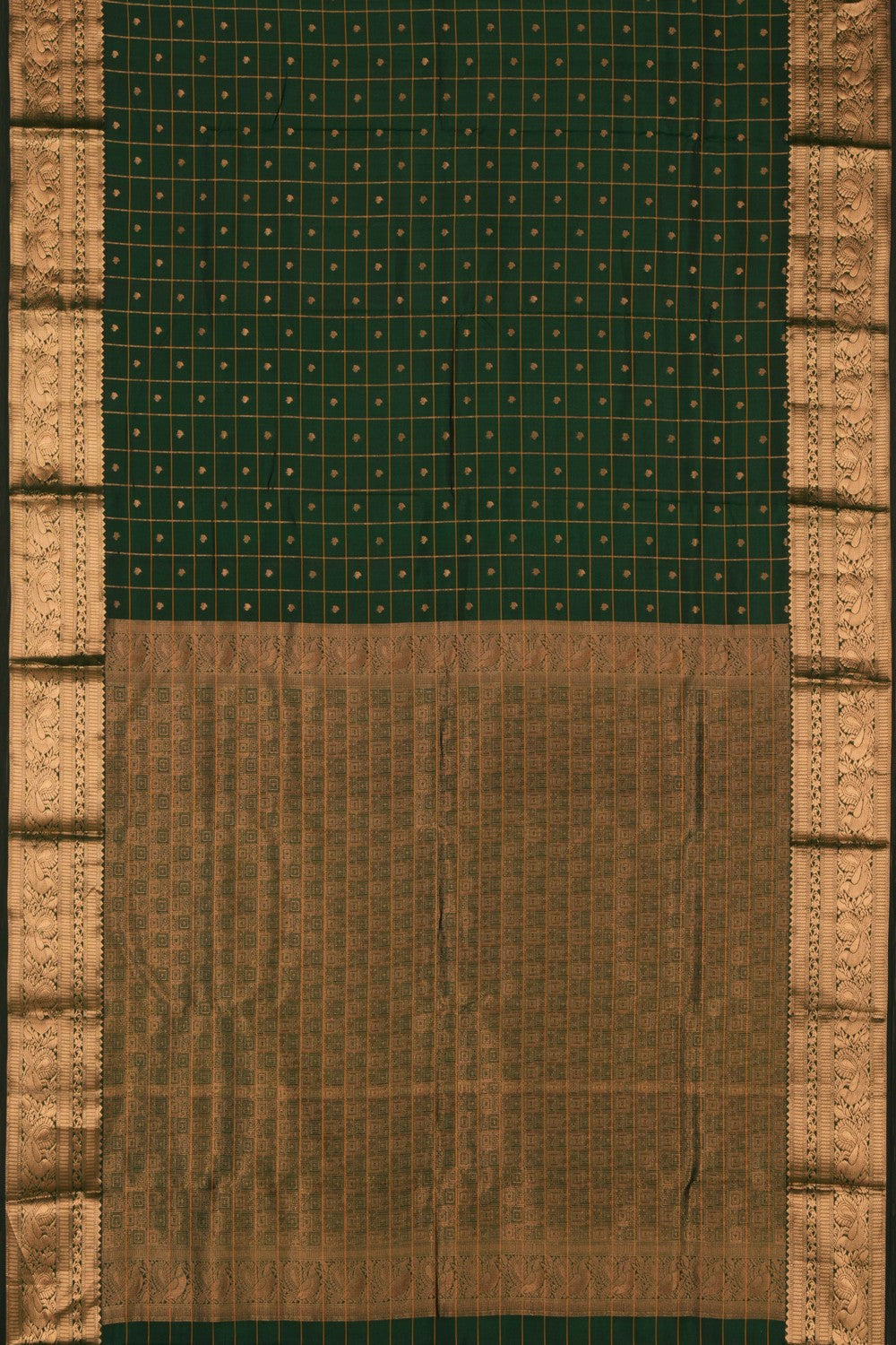 South Silk Kattam Bottle Green Saree