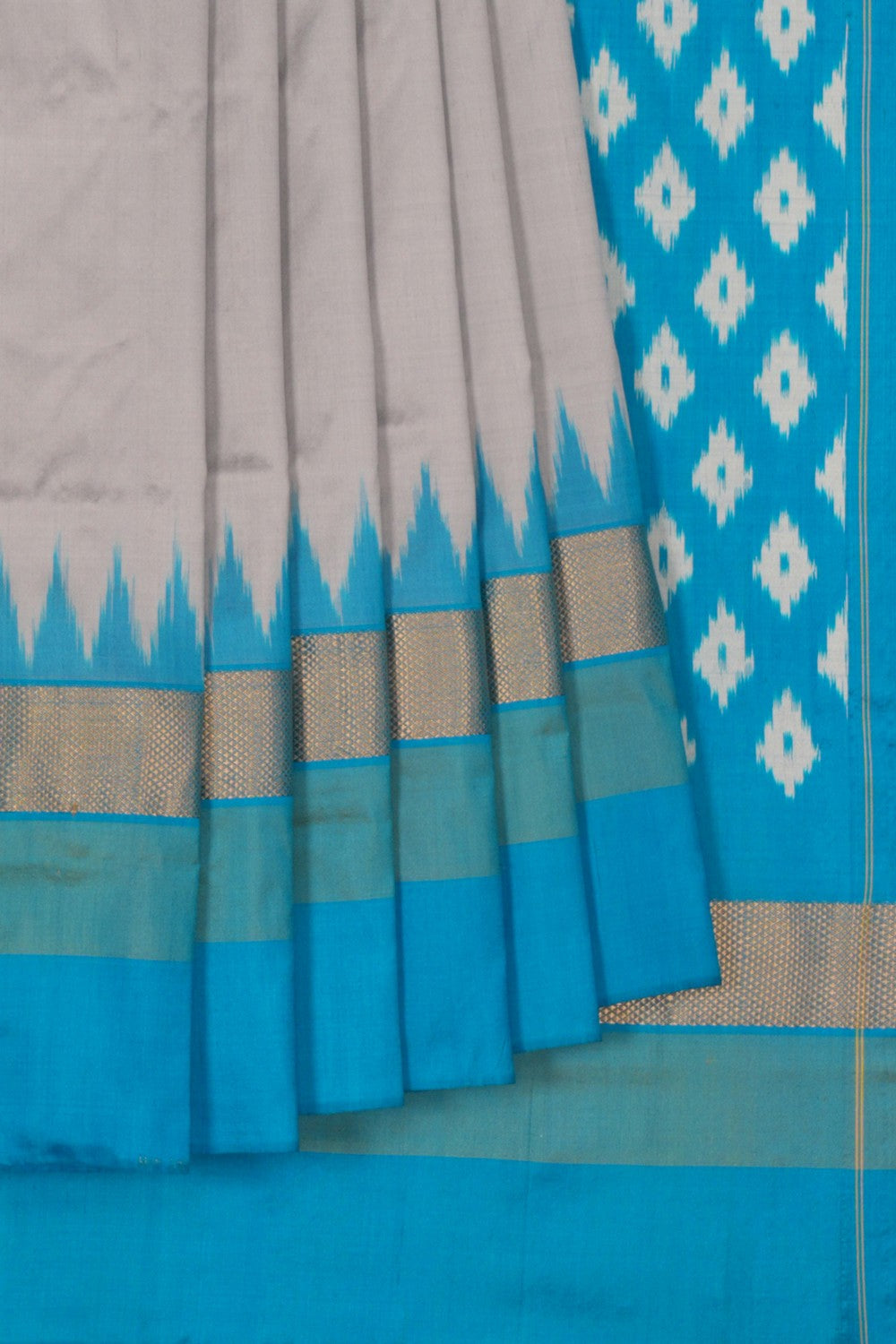 Pochampally Ikat Silk Grey Saree