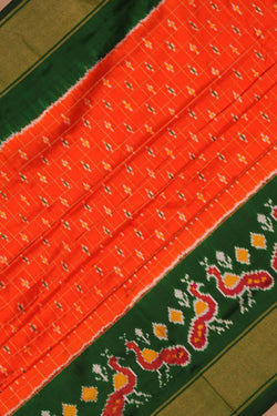 Image of Pochampally Ikat Silk Kattam Orange Saree