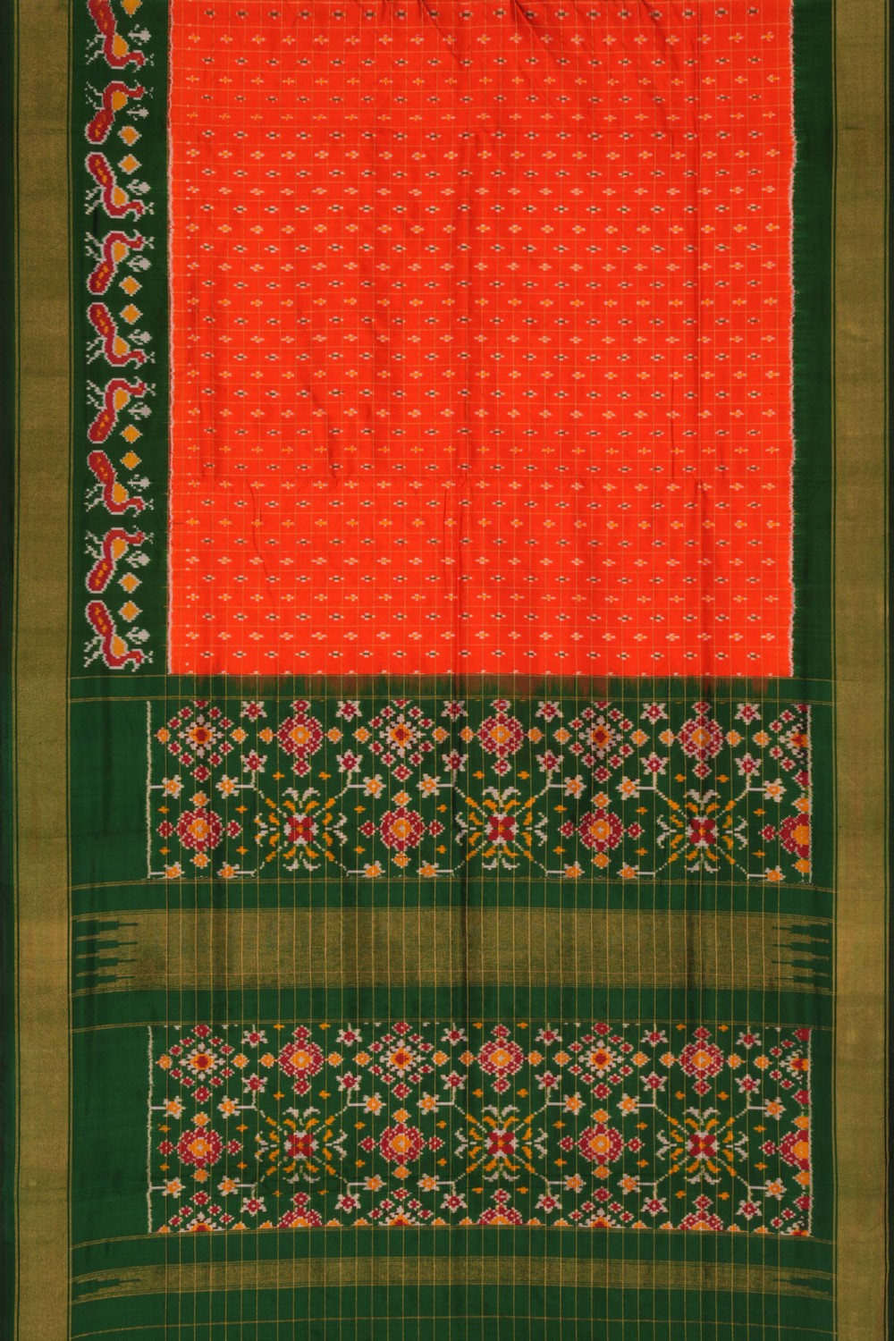 Pochampally Ikat Silk Kattam Orange Saree