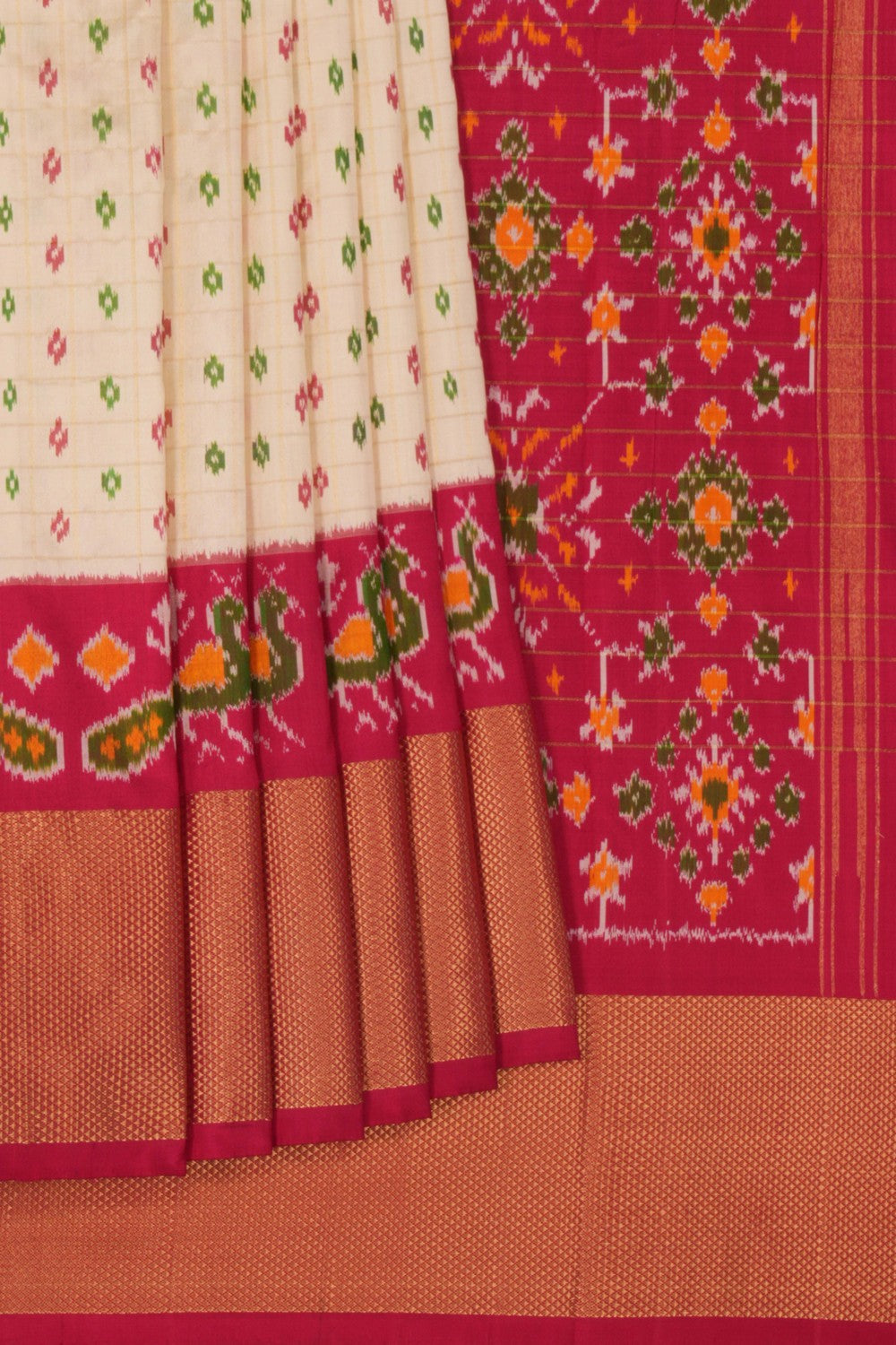 Pochampally Ikat Silk Off-White Saree