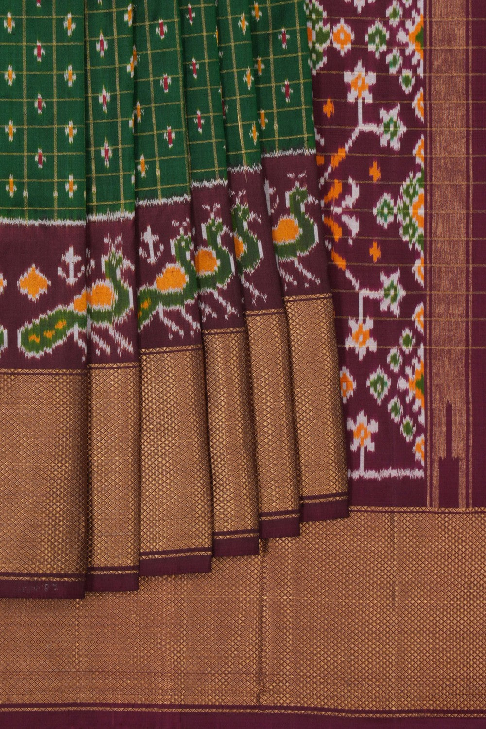 Pochampally Ikat Silk Kattam Green Saree