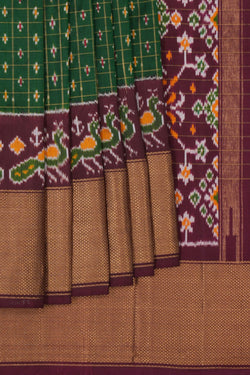 Image of Pochampally Ikat Silk Kattam Green Saree