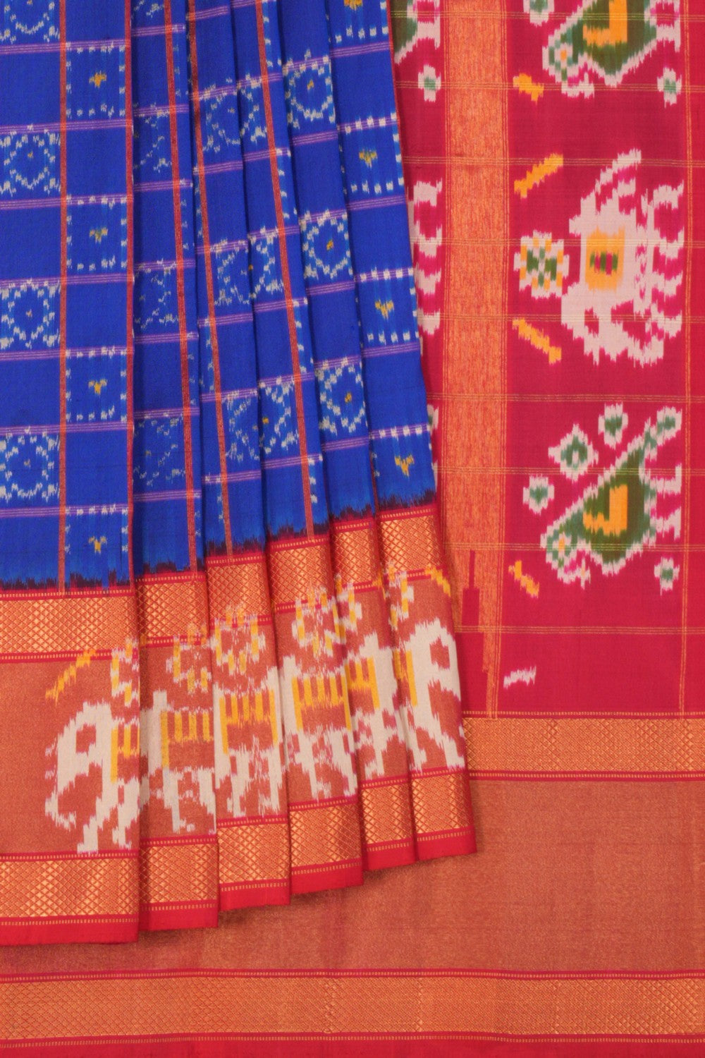 Pochampally Ikat Silk Kattam Indigo Blue Saree