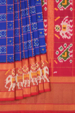 Image of Pochampally Ikat Silk Kattam Indigo Blue Saree