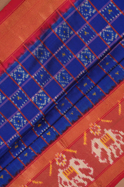 Image of Pochampally Ikat Silk Kattam Indigo Blue Saree