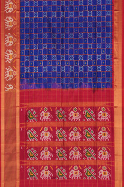 Image of Pochampally Ikat Silk Kattam Indigo Blue Saree