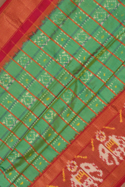 Image of Pochampally Ikat Silk Kattam Green Saree