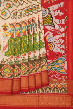 Image of Pochampally Ikat Silk Off-White Saree