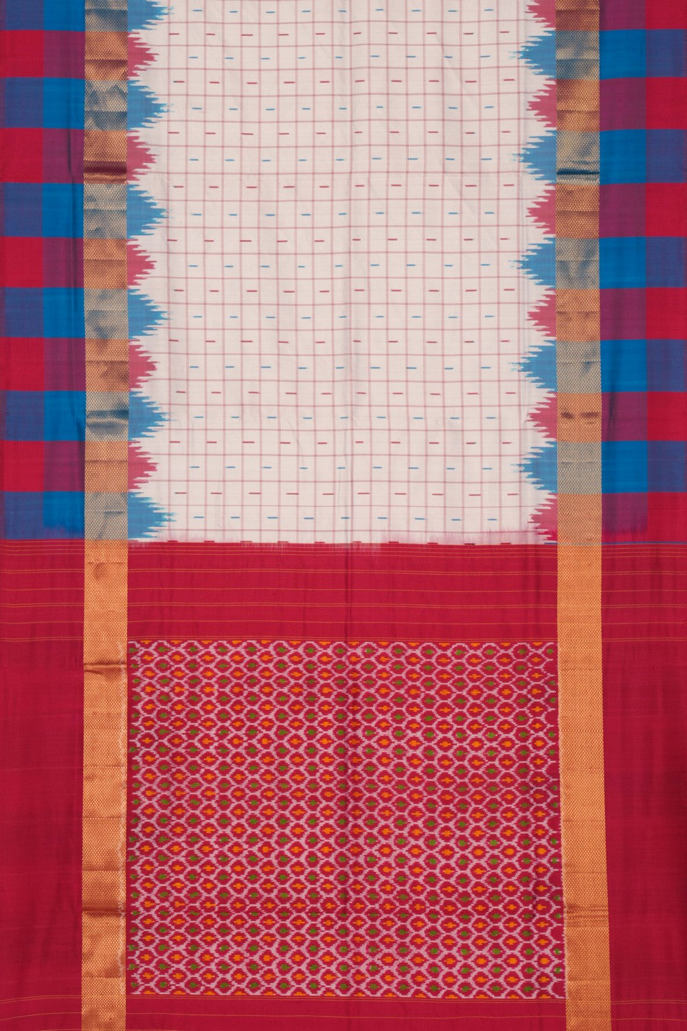 Pochampally Ikat Silk Kattam White Saree