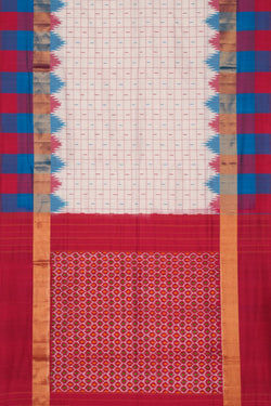 Image of Pochampally Ikat Silk Kattam White Saree