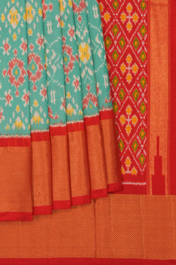 Image of Pochampally Ikat Silk Aqua Green Saree