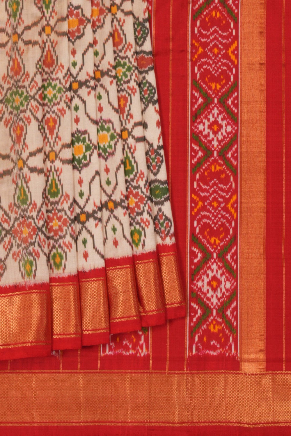 Pochampally Ikat Silk Off-White Saree