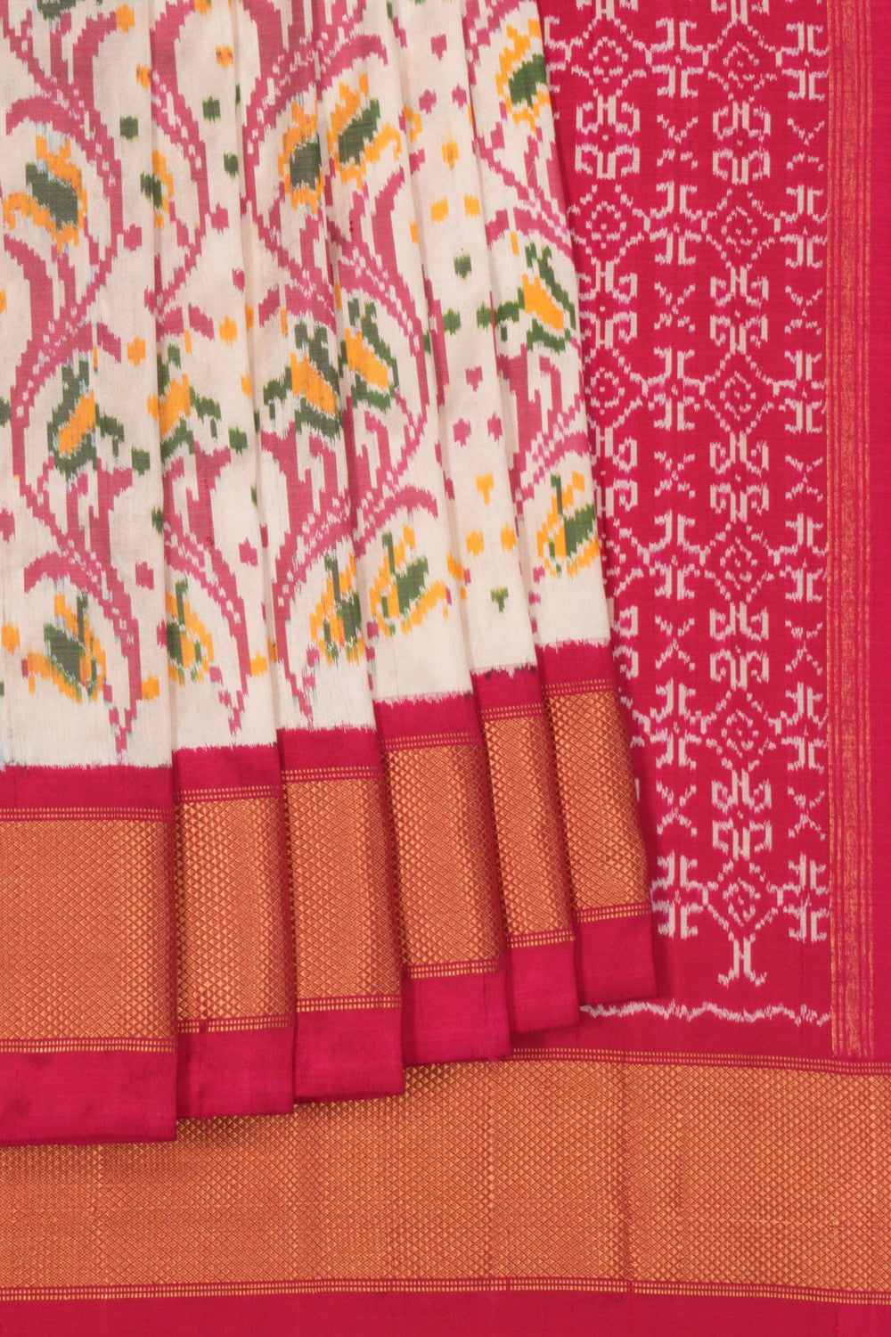 Pochampally Ikat Silk Off-White Saree