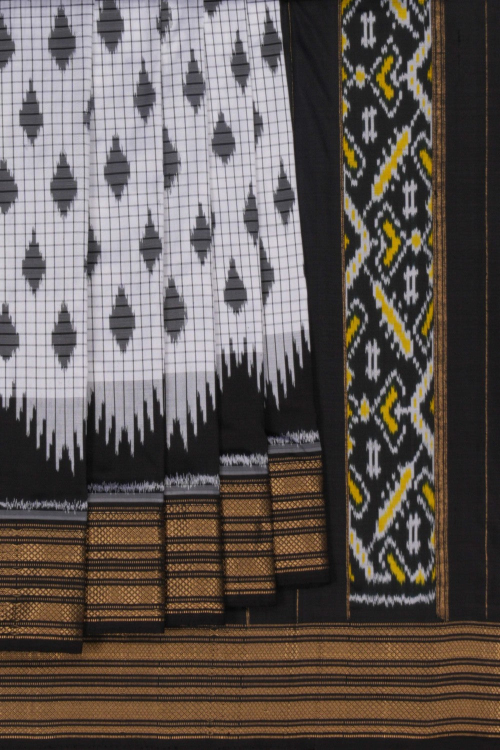 Pochampally Ikat Silk White Saree