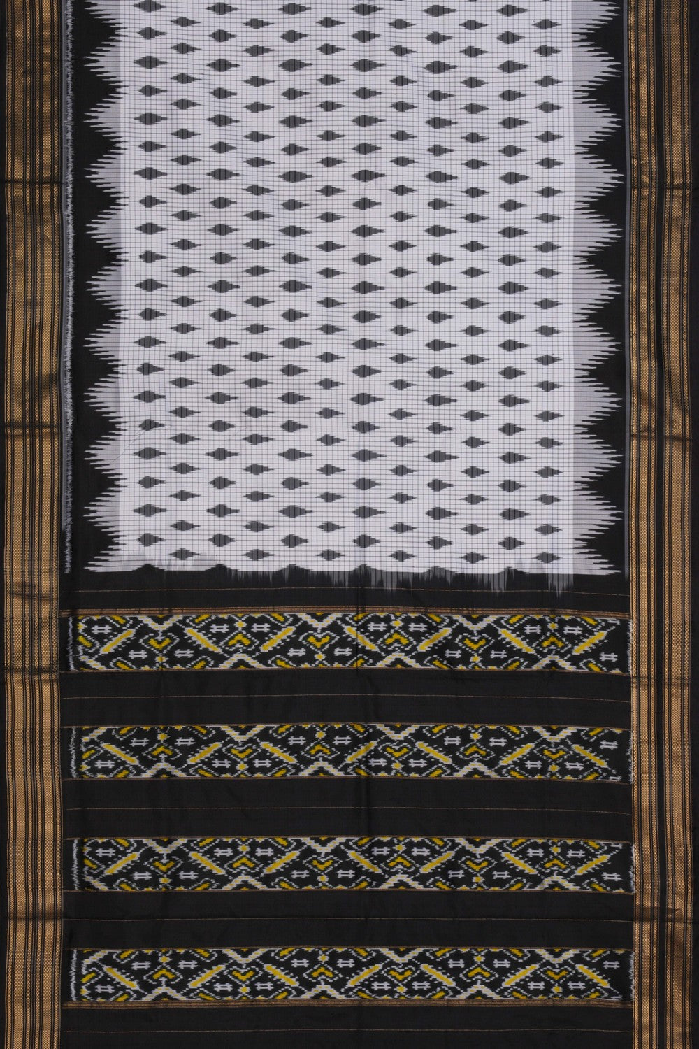 Pochampally Ikat Silk White Saree