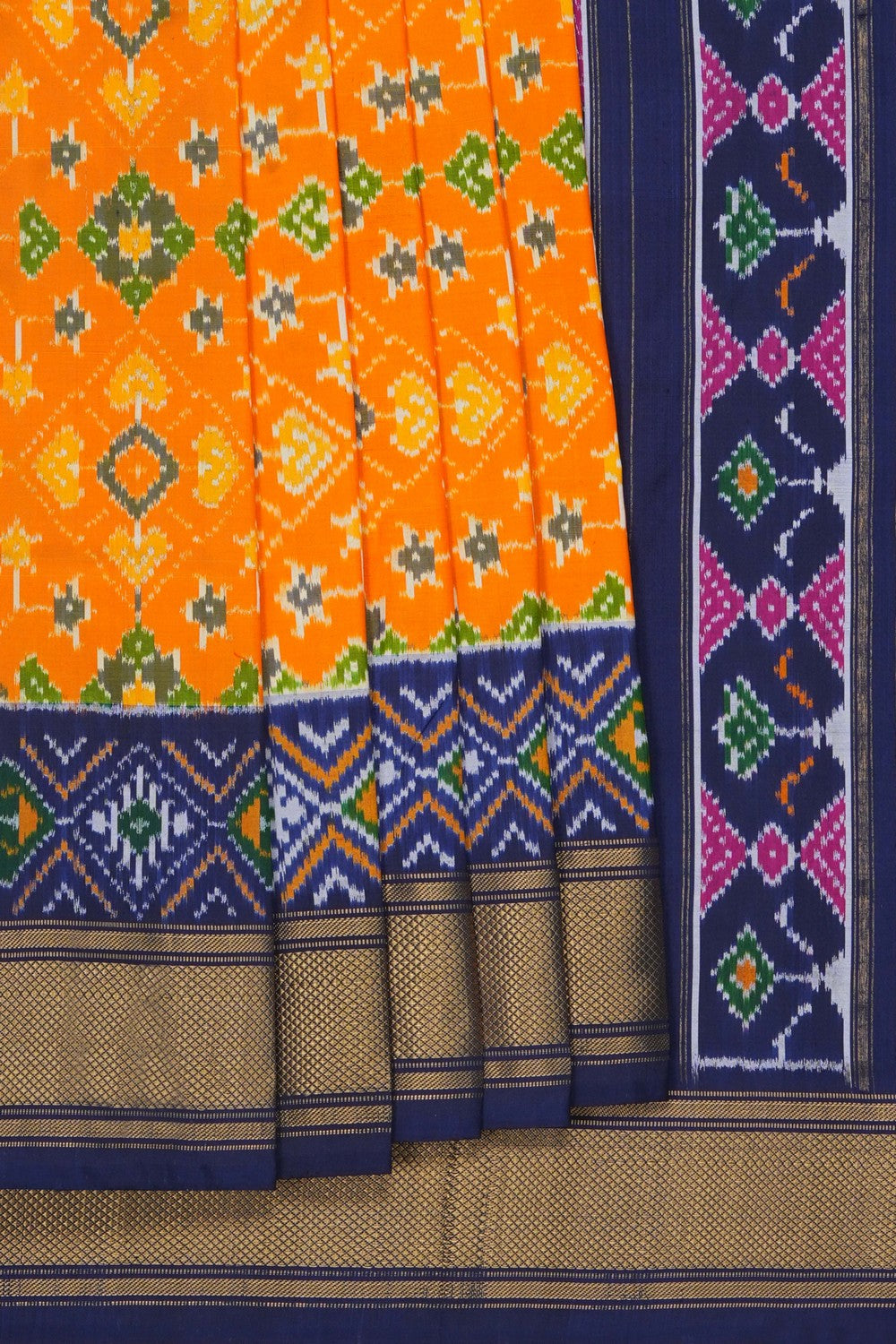 Image of Pochampally Ikat Silk Mustard Saree