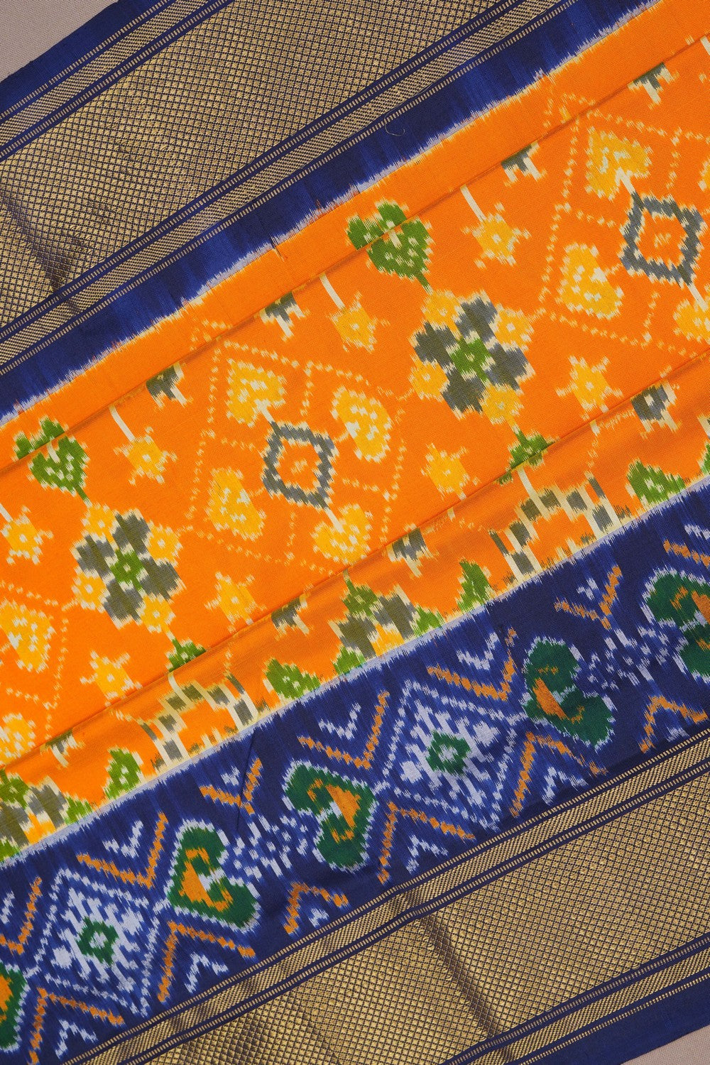 Image of Pochampally Ikat Silk Mustard Saree