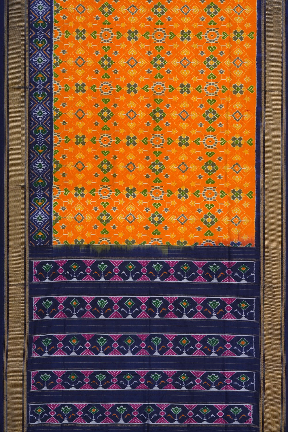 Image of Pochampally Ikat Silk Mustard Saree