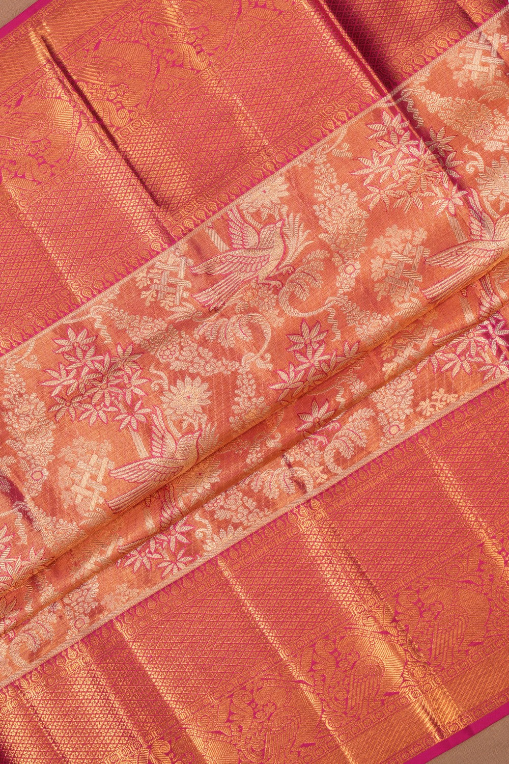 Kanchipattu Brocade Gold-Pink Saree