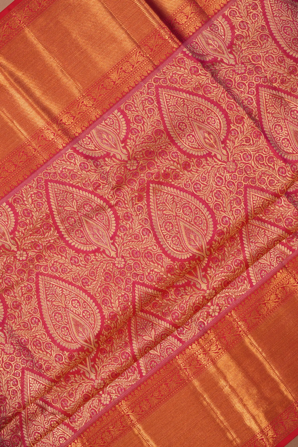 Kanchipattu Brocade Gold-Pink Saree