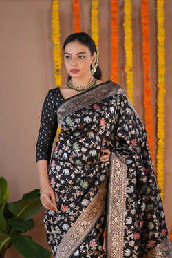 Image of Banarasi Silk Brocade Black Saree