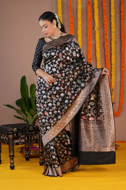 Image of Banarasi Silk Brocade Black Saree