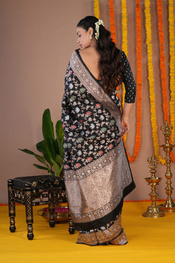 Image of Banarasi Silk Brocade Black Saree