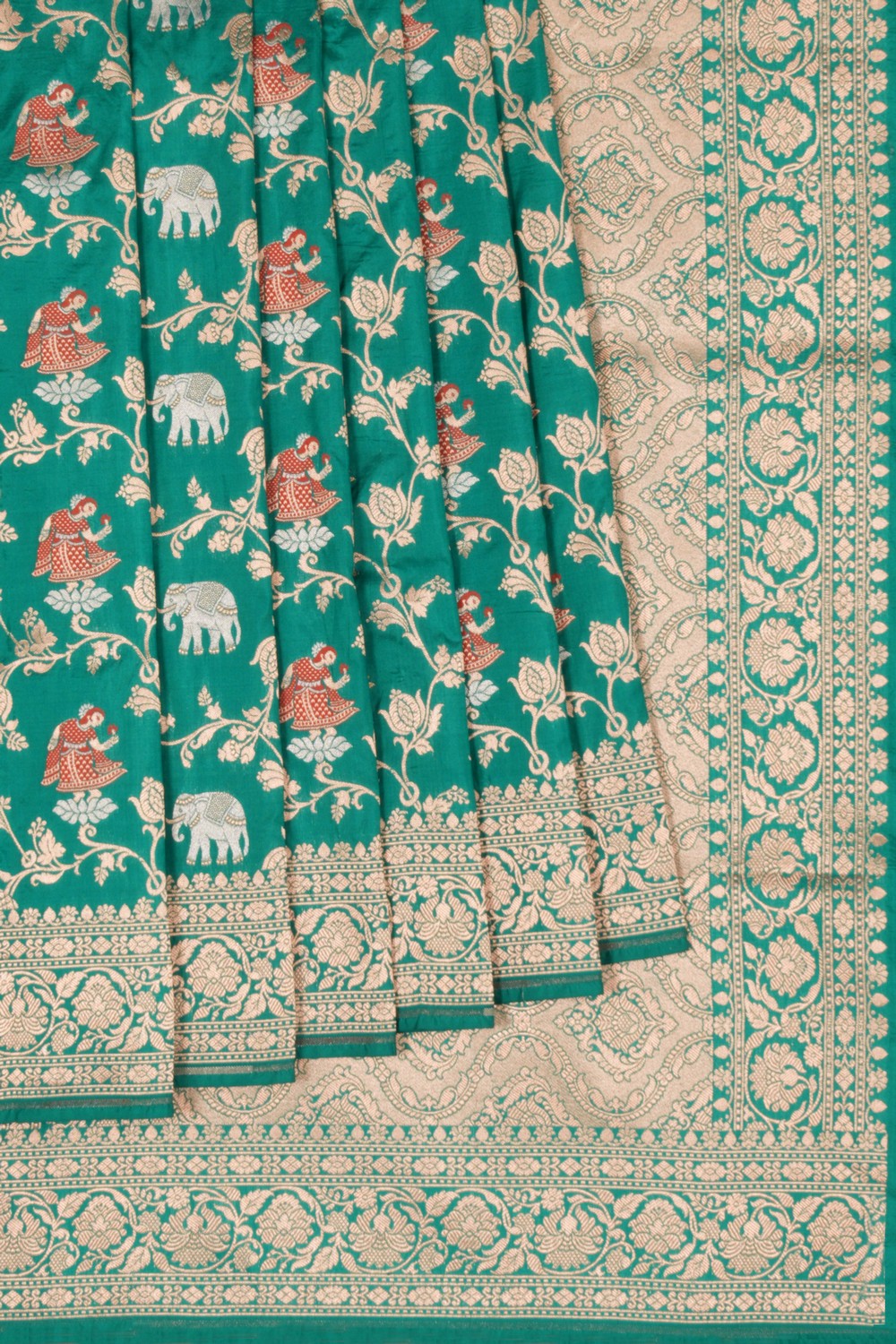 Banarasi Silk Brocade Teal Green Saree