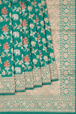 Image of Banarasi Silk Brocade Teal Green Saree