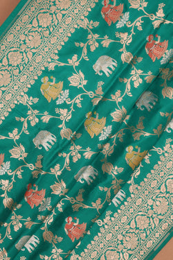 Image of Banarasi Silk Brocade Teal Green Saree