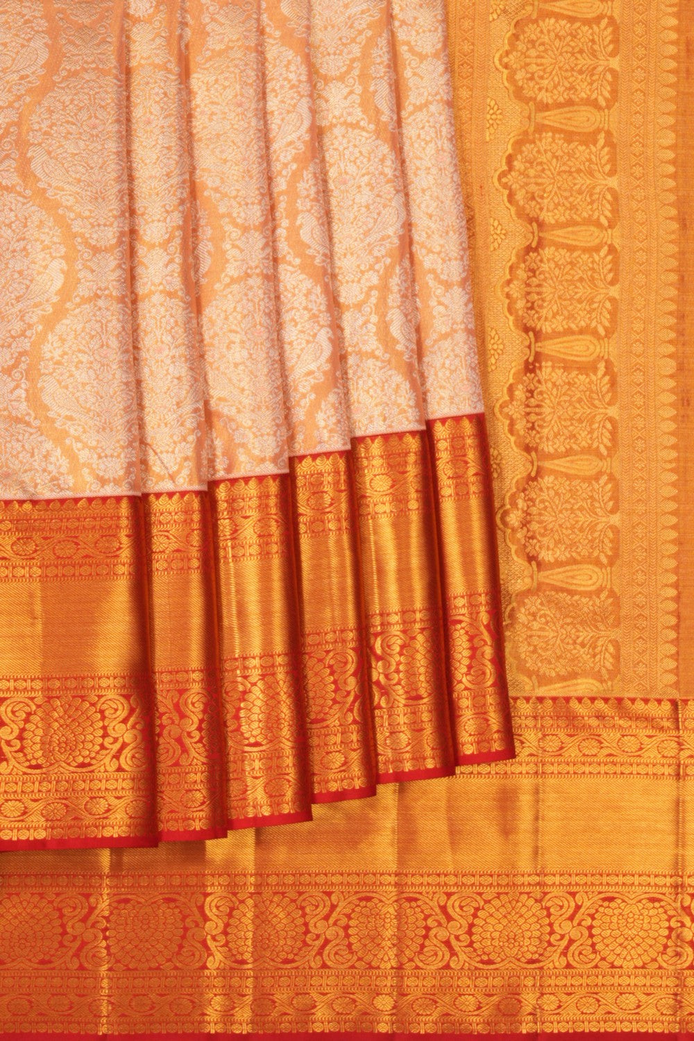 Kanchipattu Tissue Brocade Peach Saree