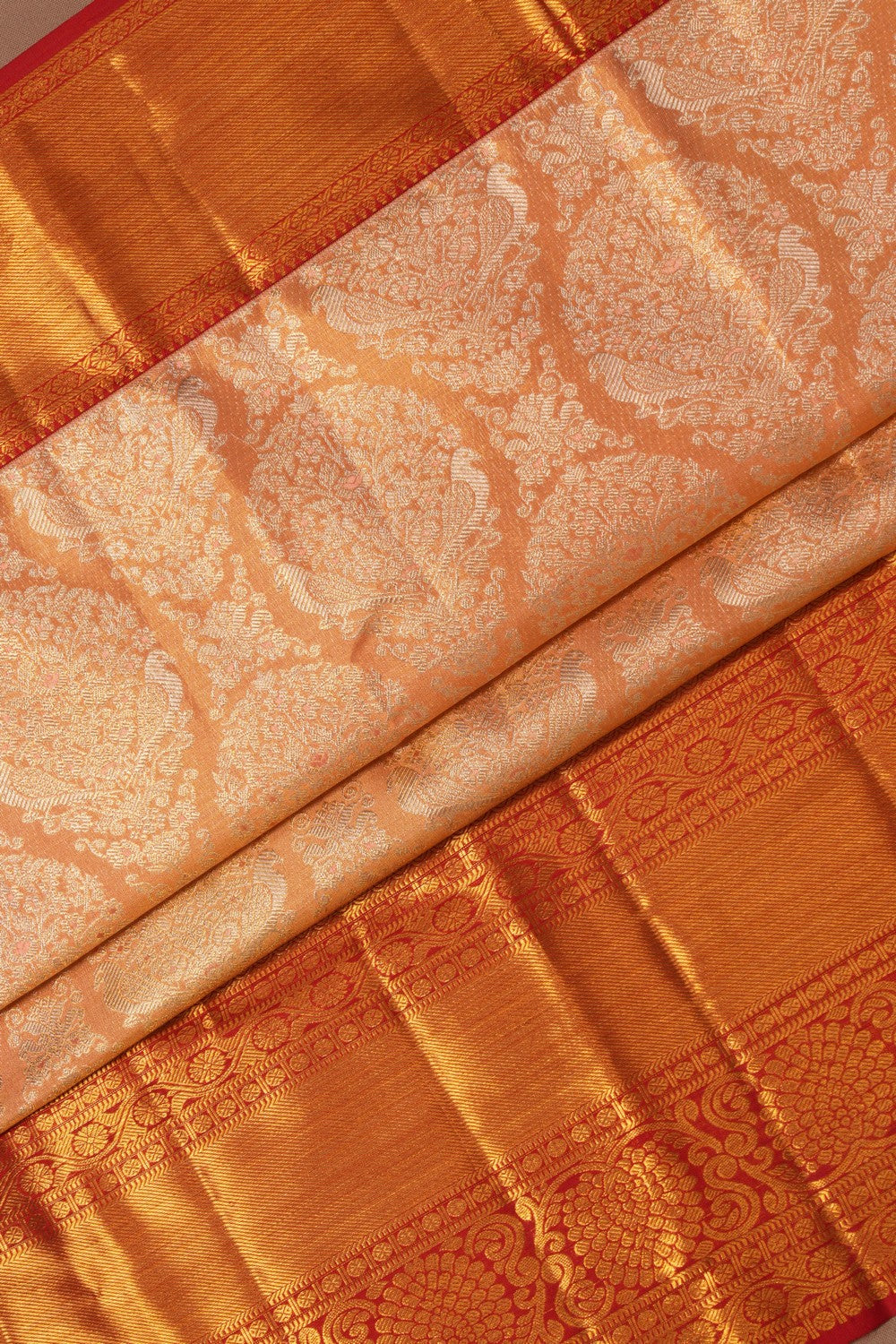 Kanchipattu Tissue Brocade Peach Saree