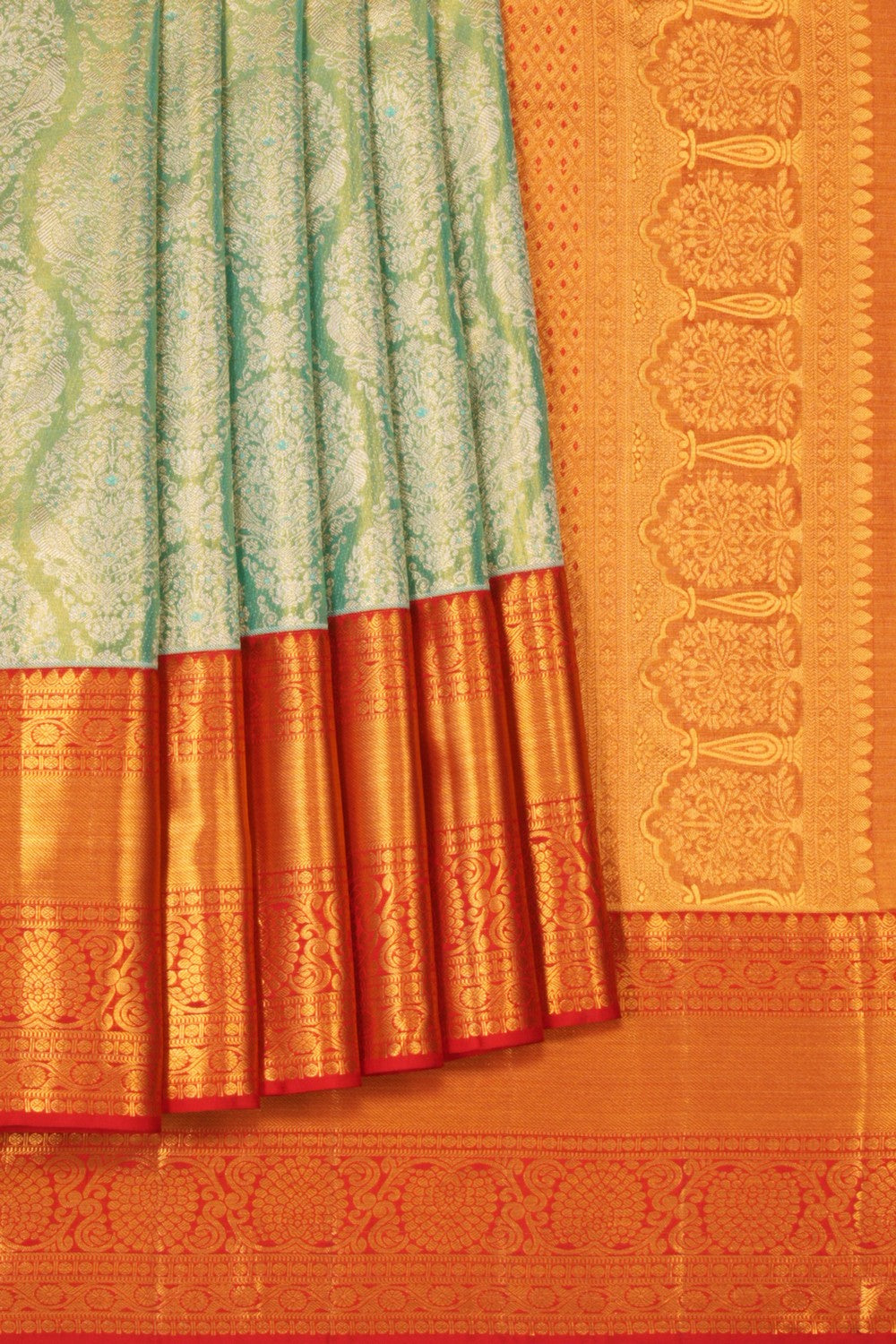 Kanchipattu Tissue Brocade Aqua Green Saree