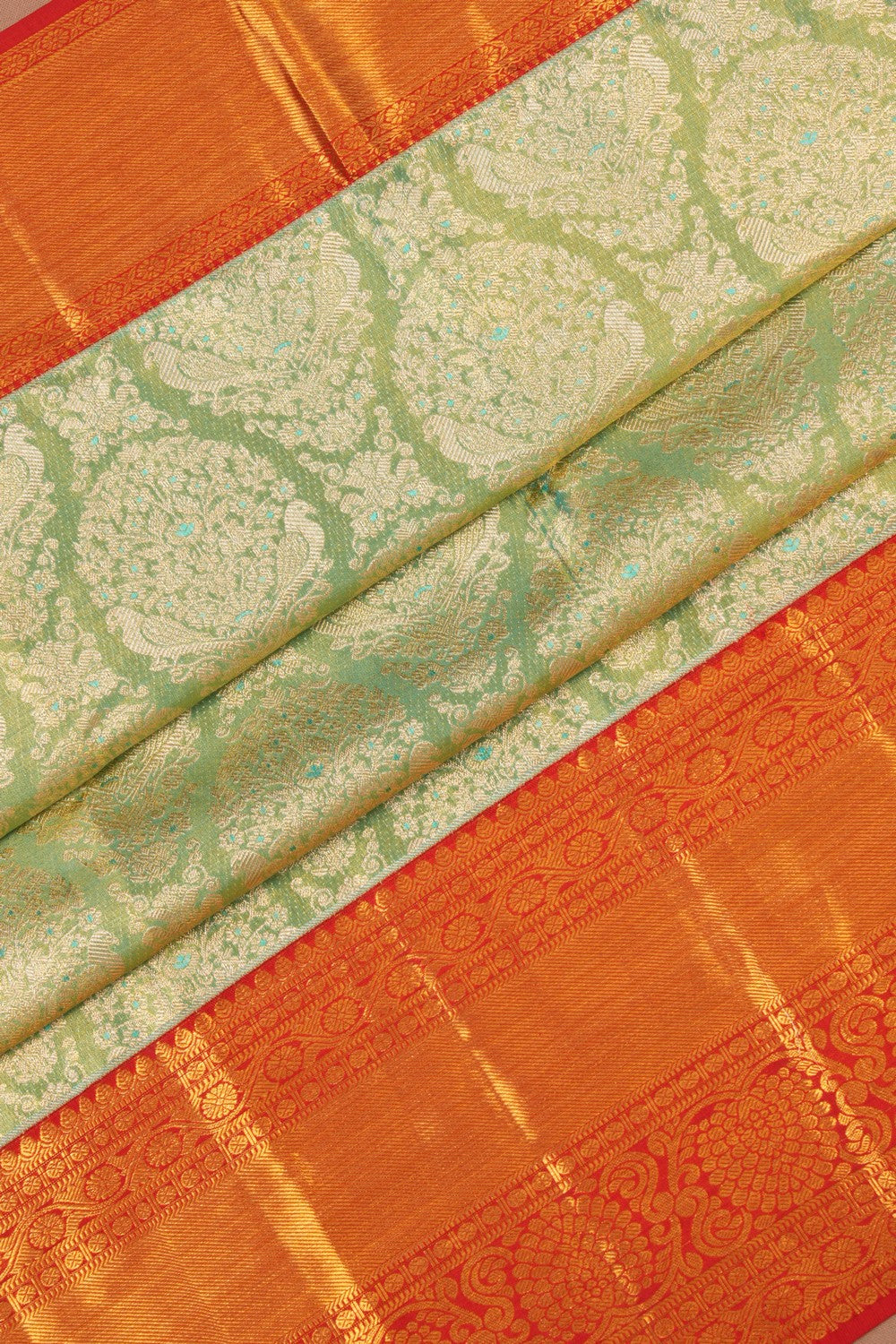 Kanchipattu Tissue Brocade Aqua Green Saree