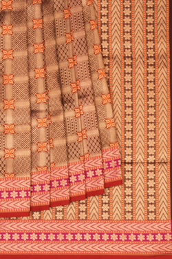 Image of Banarasi Silk Brocade Brown Saree