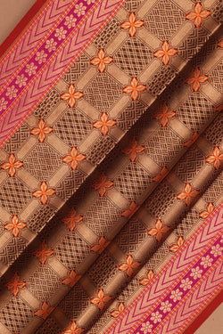 Image of Banarasi Silk Brocade Brown Saree