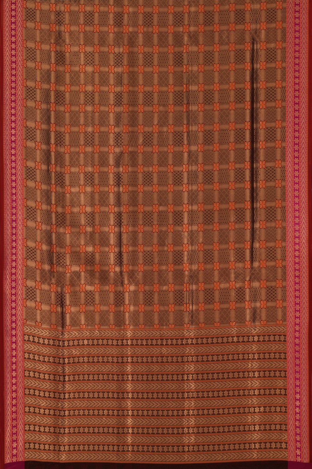 Banarasi Silk Brocade Brown Saree