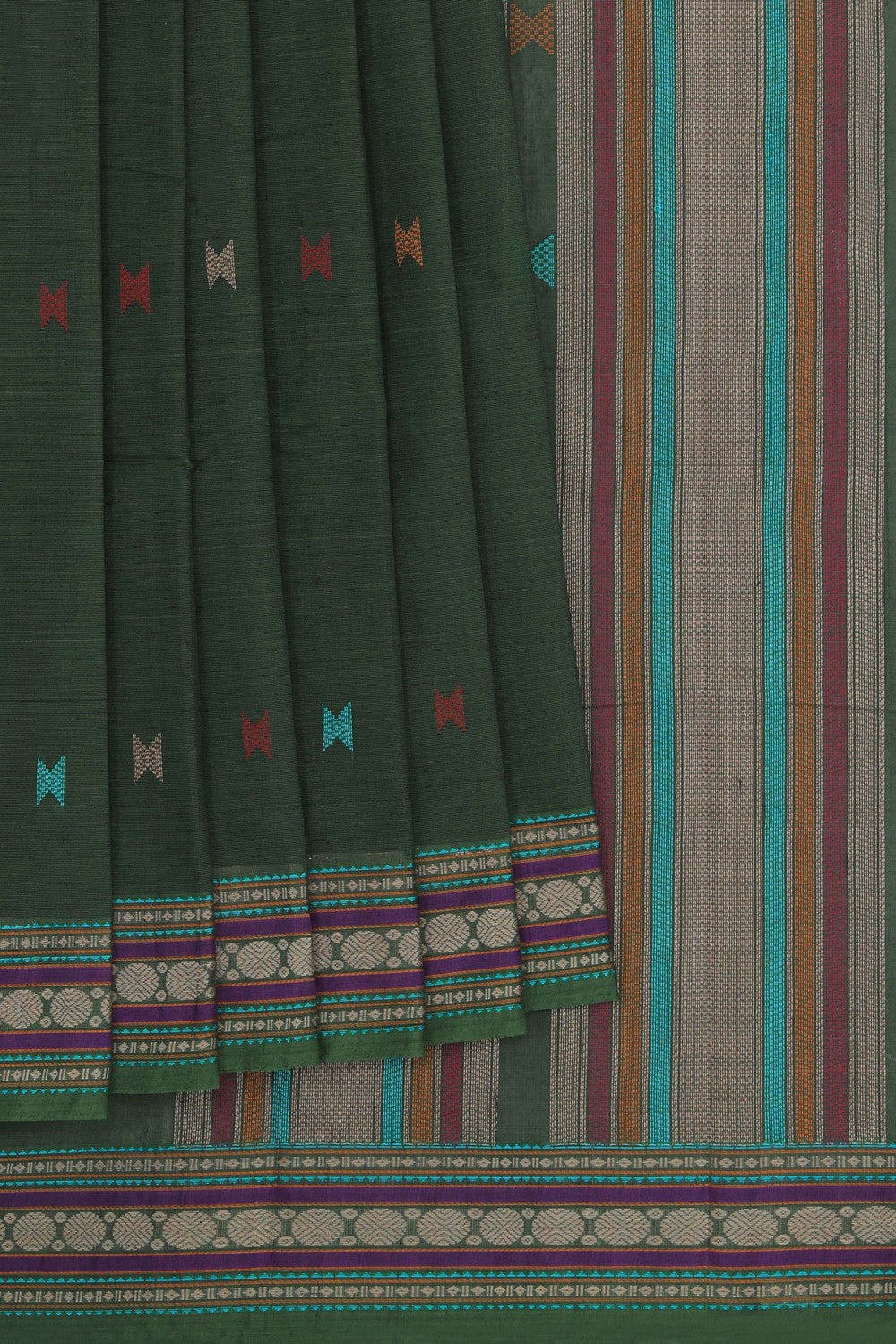 Kanchi Cotton Bottle Green Saree