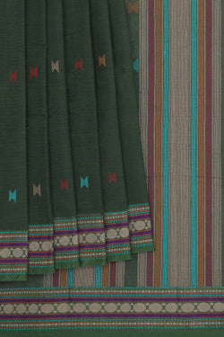 Image of Kanchi Cotton Bottle Green Saree