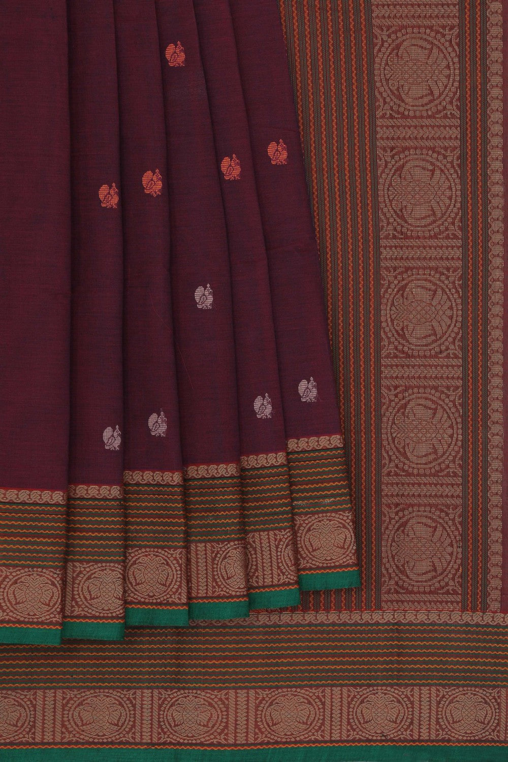 Kanchi Cotton Maroon Saree