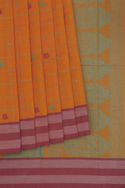 Image of Kanchi Cotton Kattam Mustard Saree