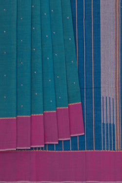 Image of Kanchi Cotton Peacock Blue Saree